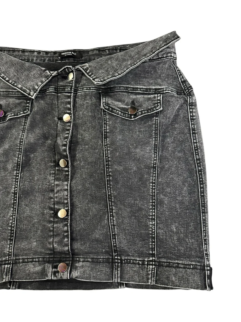 AMERICAN BAZI / Black Distressed Mini Jean Skirt / Size 2X / Grunge Emo Denim